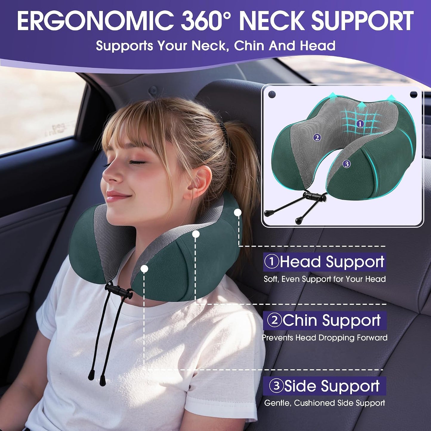 Neck Pillow for Airplanes, Memory Foam Travel Pillow, Black