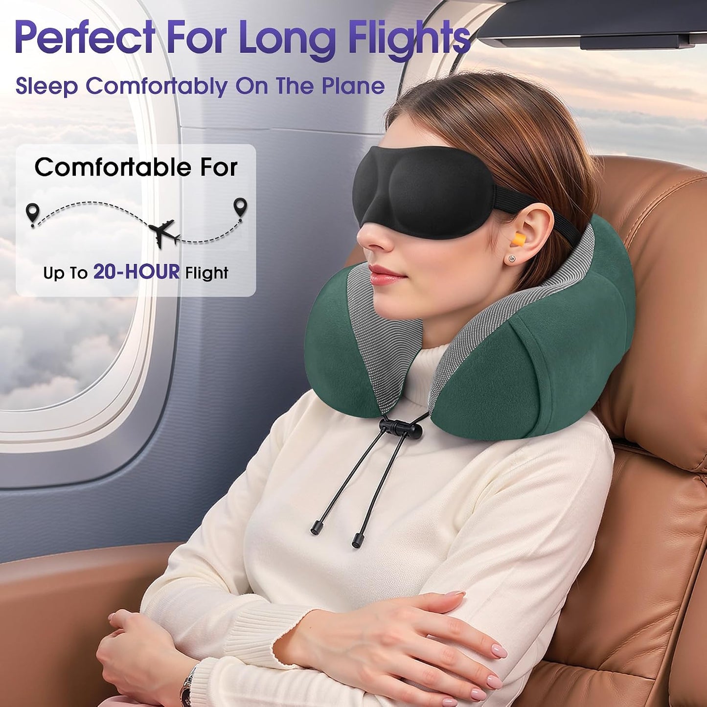 Neck Pillow for Airplanes, Memory Foam Travel Pillow, Black