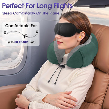 Neck Pillow for Airplanes, Memory Foam Travel Pillow, Black