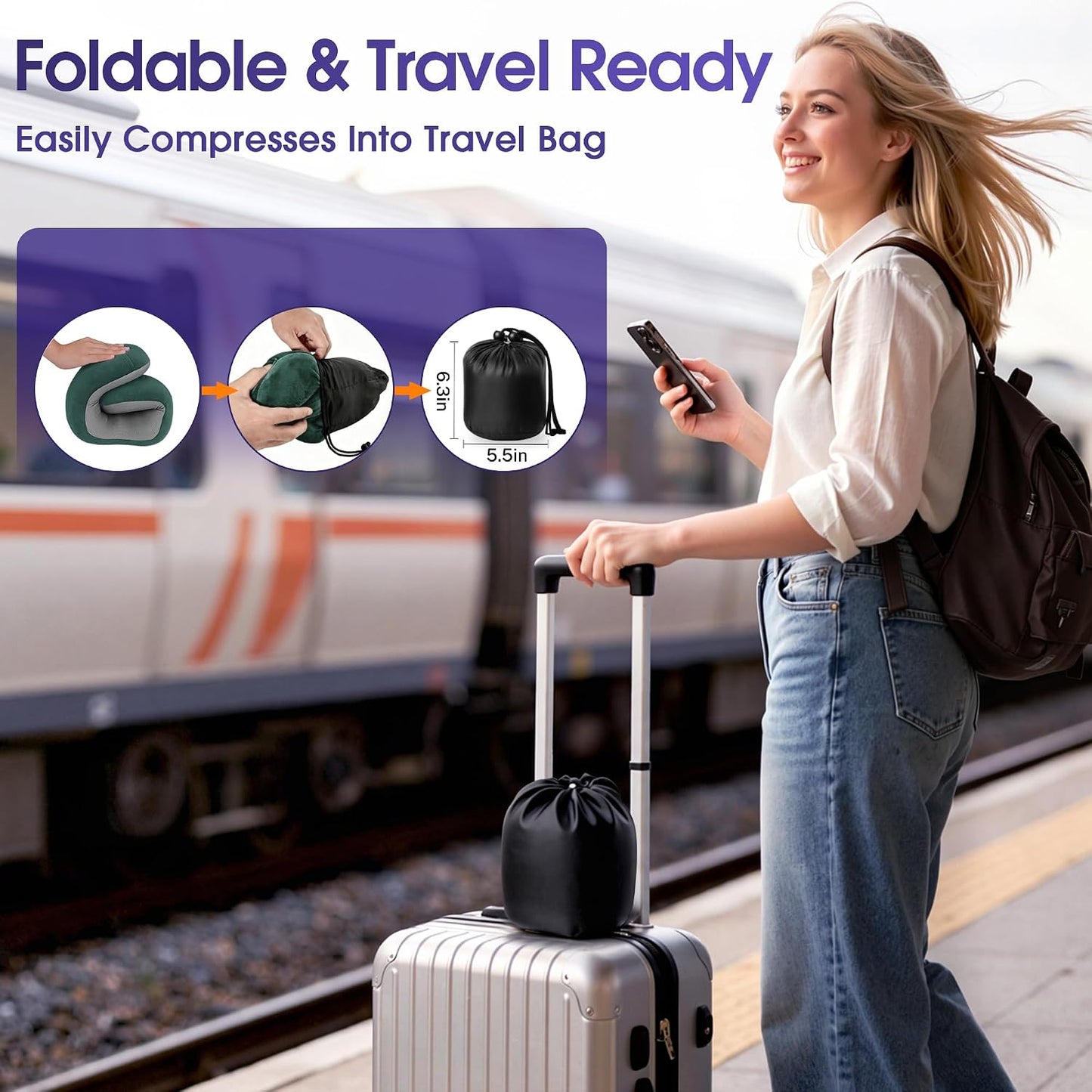 Neck Pillow for Airplanes, Memory Foam Travel Pillow, Black