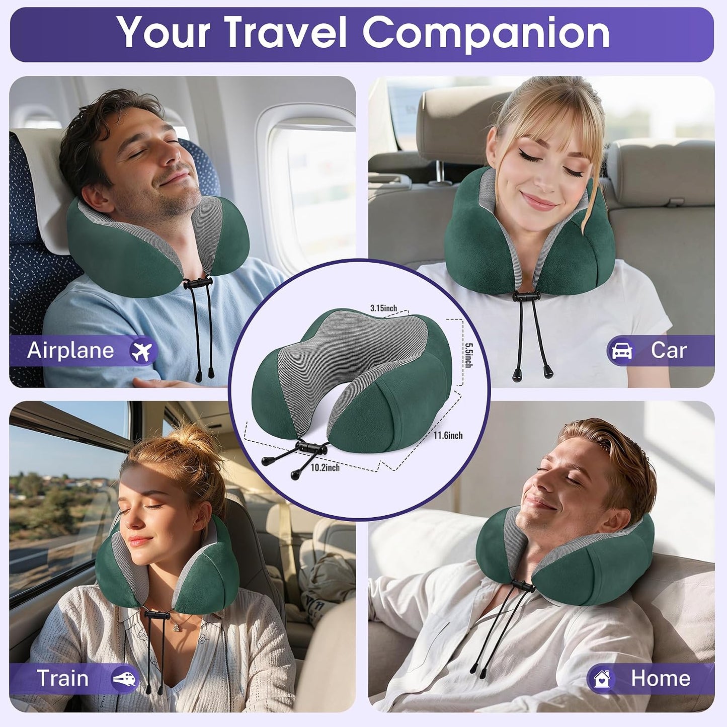 Neck Pillow for Airplanes, Memory Foam Travel Pillow, Black