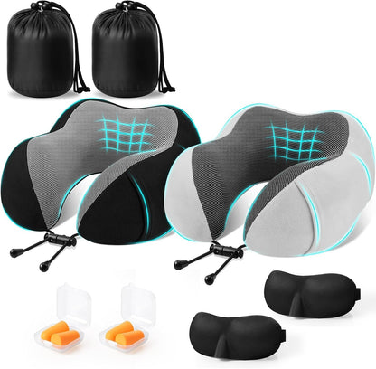 Neck Pillow for Airplanes, Memory Foam Travel Pillow, Black