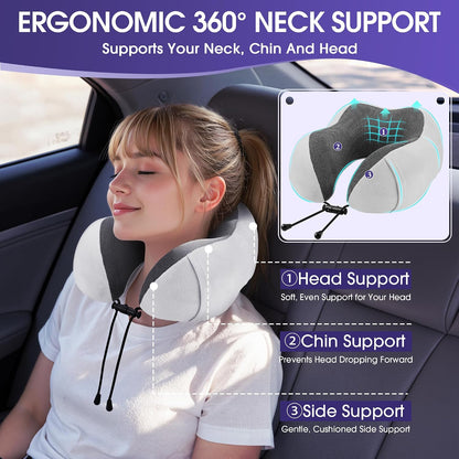 Neck Pillow for Airplanes, Memory Foam Travel Pillow, Black