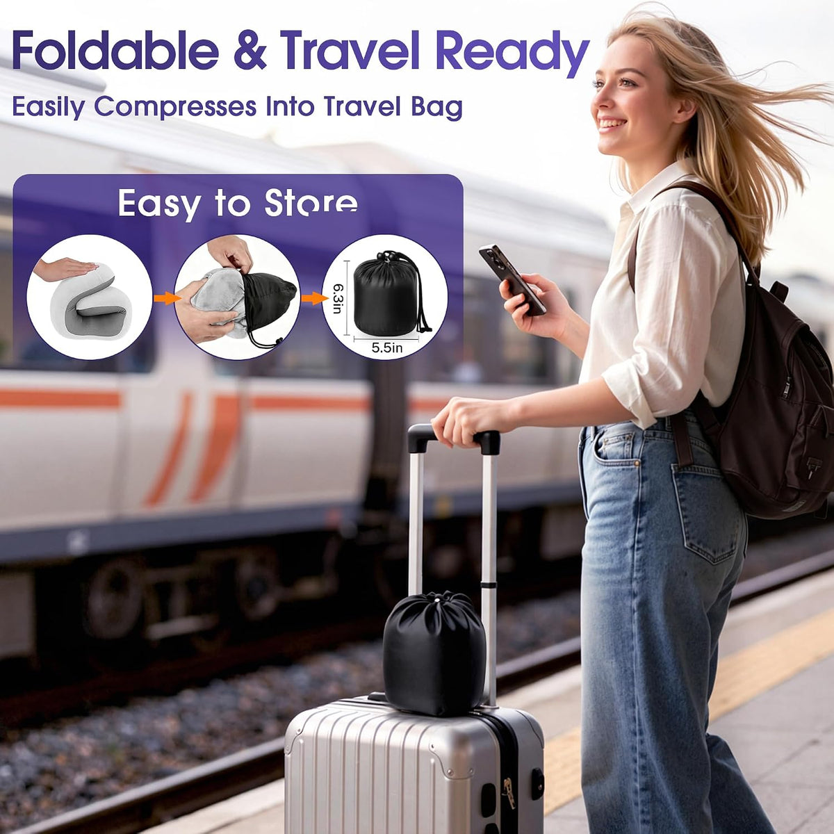 Neck Pillow for Airplanes, Memory Foam Travel Pillow, Black