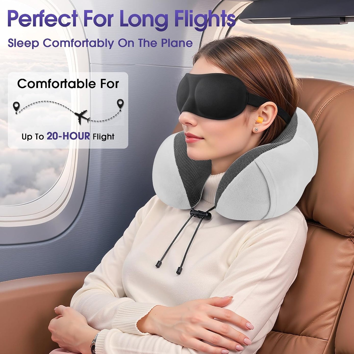 Neck Pillow for Airplanes, Memory Foam Travel Pillow, Black
