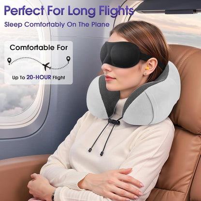 Neck Pillow for Airplanes, Memory Foam Travel Pillow, Black