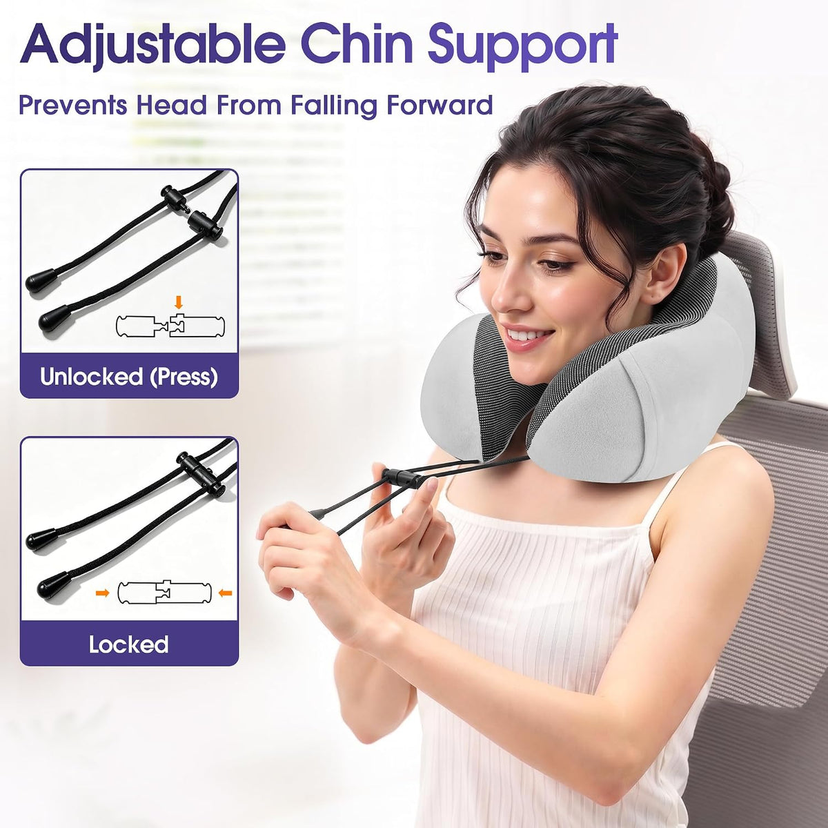 Neck Pillow for Airplanes, Memory Foam Travel Pillow, Black