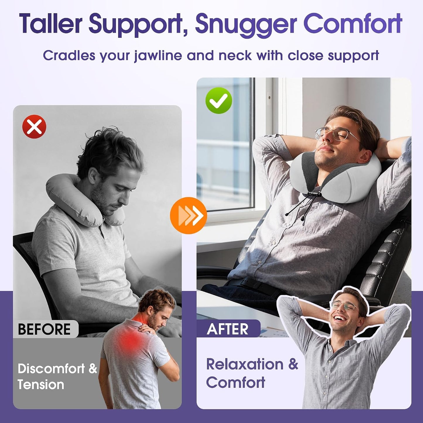 Neck Pillow for Airplanes, Memory Foam Travel Pillow, Black