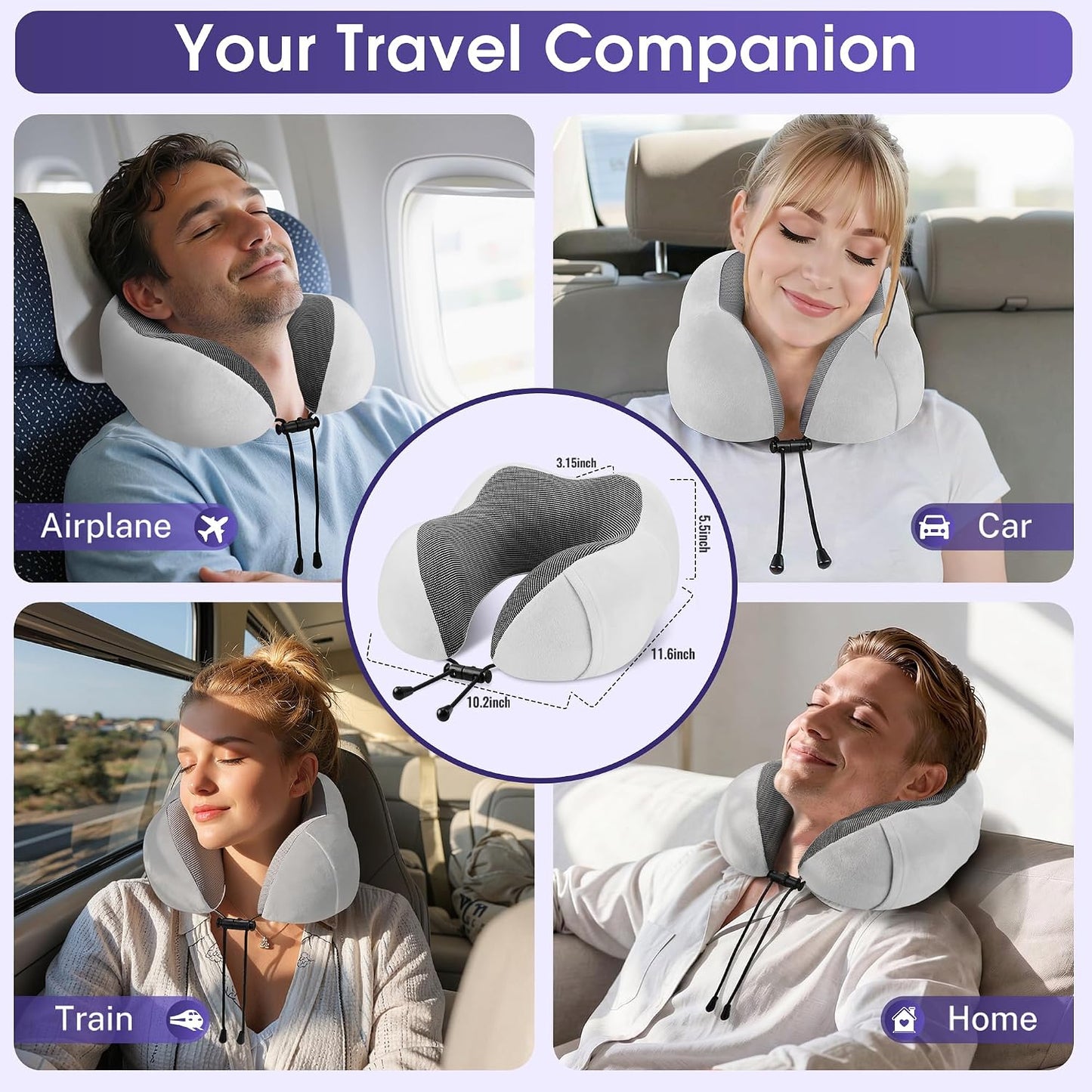 Neck Pillow for Airplanes, Memory Foam Travel Pillow, Black