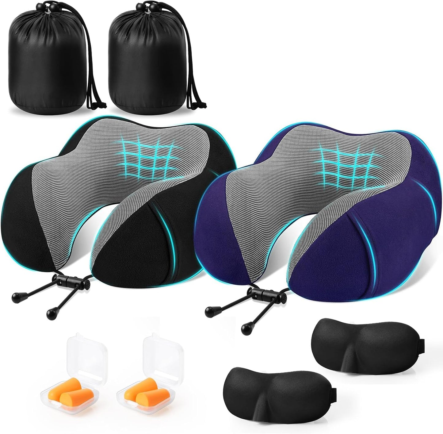 Neck Pillow for Airplanes, Memory Foam Travel Pillow, Black