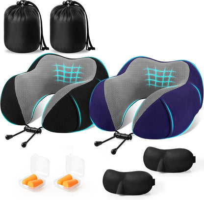 Neck Pillow for Airplanes, Memory Foam Travel Pillow, Black