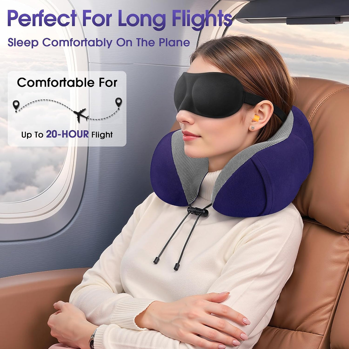 Neck Pillow for Airplanes, Memory Foam Travel Pillow, Black
