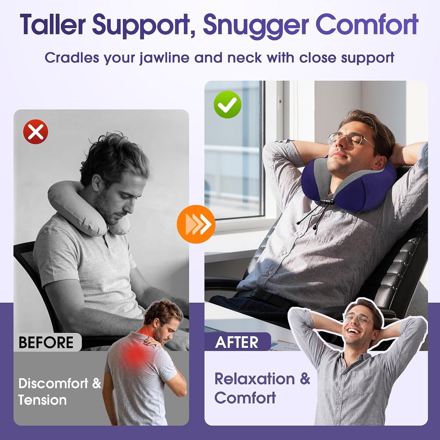 Neck Pillow for Airplanes, Memory Foam Travel Pillow, Black
