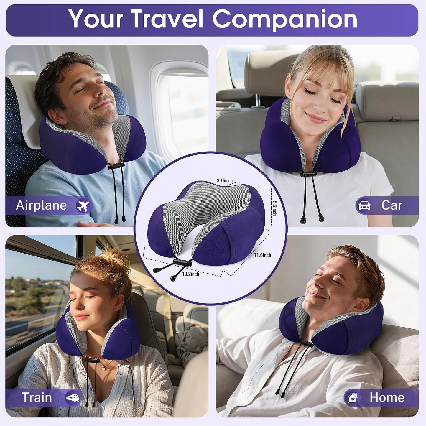 Neck Pillow for Airplanes, Memory Foam Travel Pillow, Black