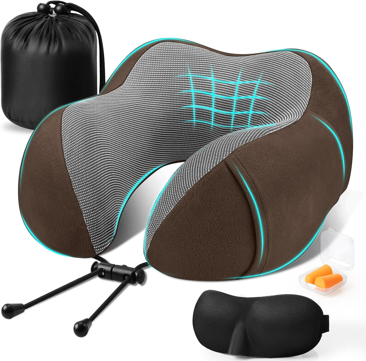 Neck Pillow for Airplanes, Memory Foam Travel Pillow, Black