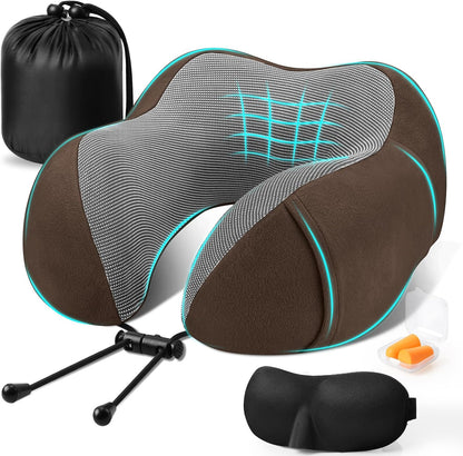 Neck Pillow for Airplanes, Memory Foam Travel Pillow, Black
