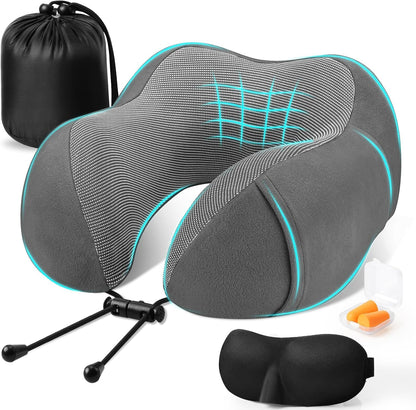 Neck Pillow for Airplanes, Memory Foam Travel Pillow, Black