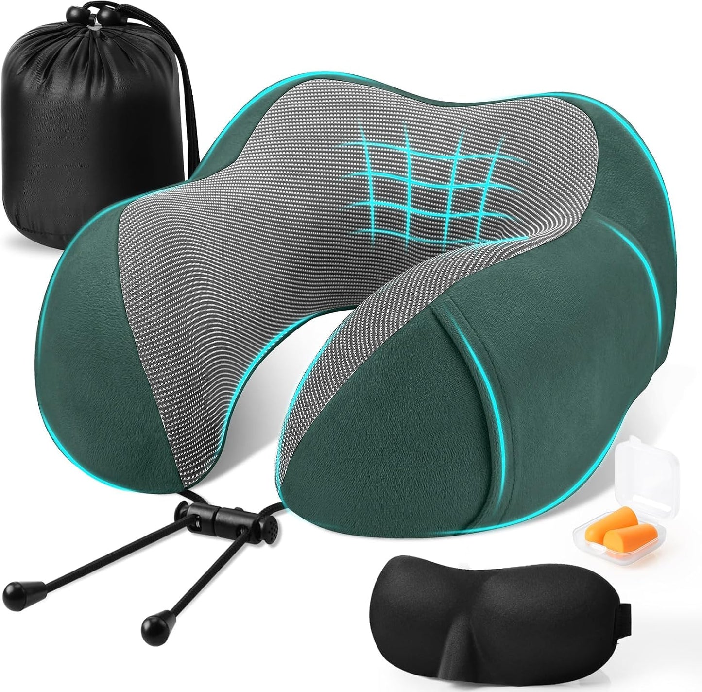 Neck Pillow for Airplanes, Memory Foam Travel Pillow, Black