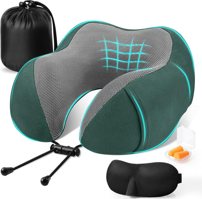 Neck Pillow for Airplanes, Memory Foam Travel Pillow, Black