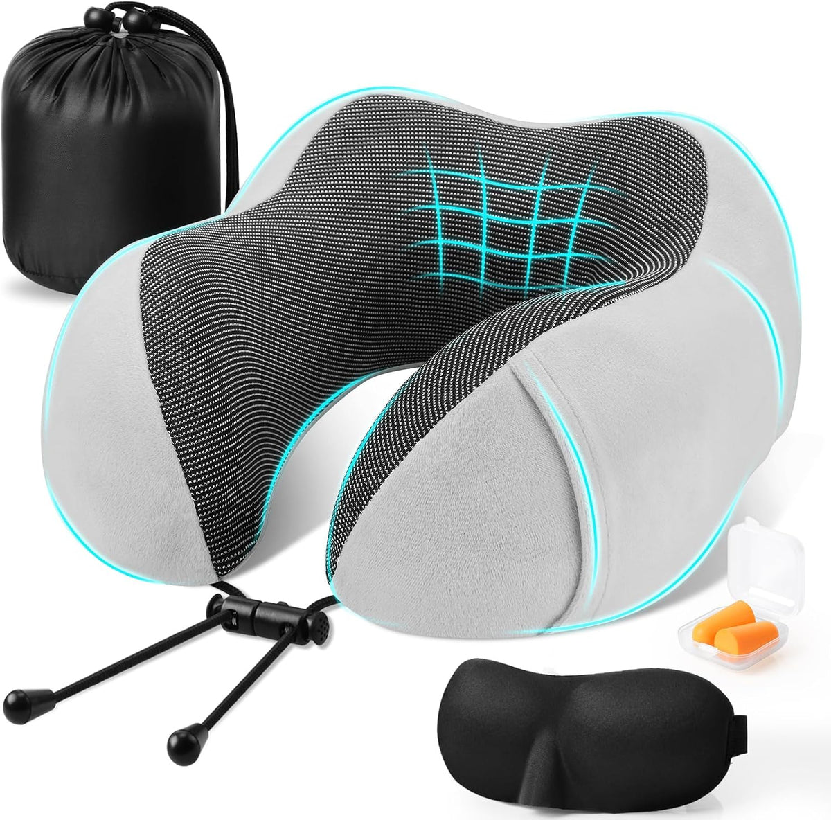Neck Pillow for Airplanes, Memory Foam Travel Pillow, Black