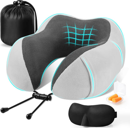 Neck Pillow for Airplanes, Memory Foam Travel Pillow, Black