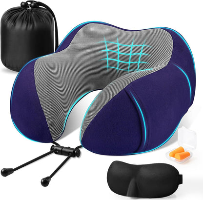 Neck Pillow for Airplanes, Memory Foam Travel Pillow, Black