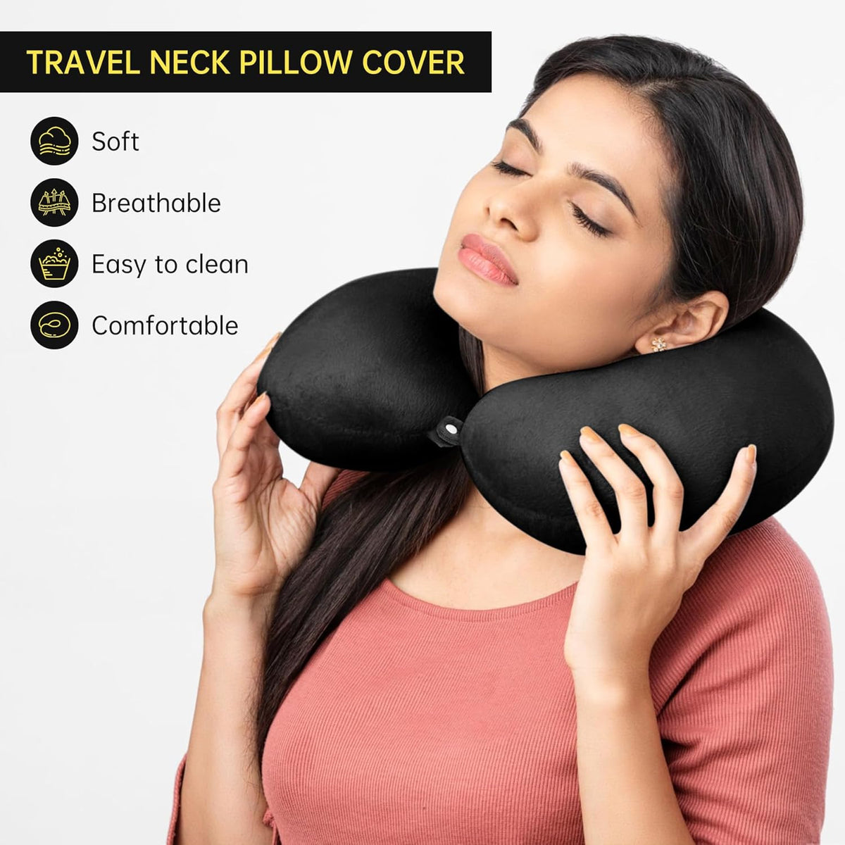 2 Packs Travel Neck Pillow Cover, Reusable U Shaped Washable Soft Smooth Airplane Pillow Cover