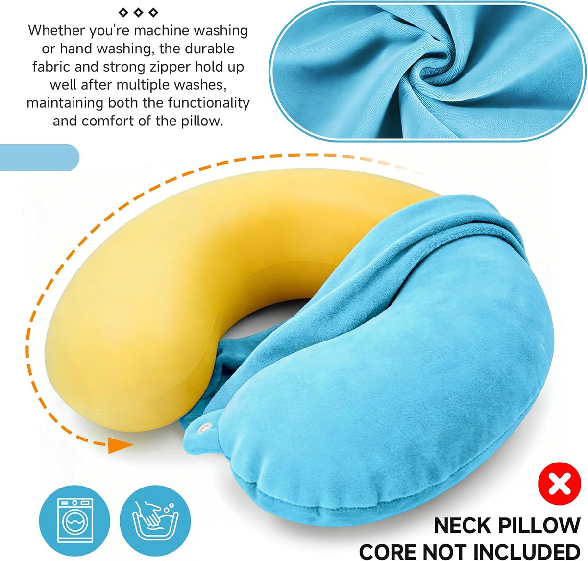 2 Packs Travel Neck Pillow Cover, Reusable U Shaped Washable Soft Smooth Airplane Pillow Cover