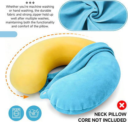 2 Packs Travel Neck Pillow Cover, Reusable U Shaped Washable Soft Smooth Airplane Pillow Cover