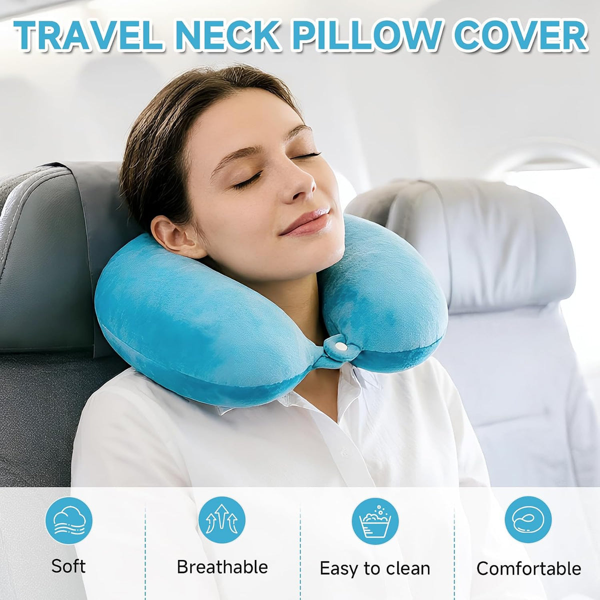 2 Packs Travel Neck Pillow Cover, Reusable U Shaped Washable Soft Smooth Airplane Pillow Cover