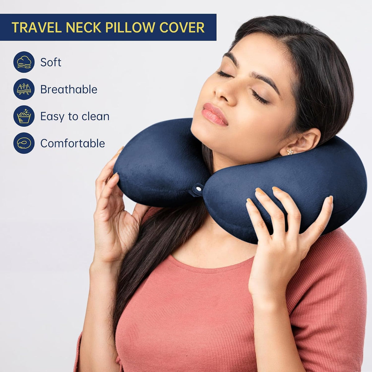 2 Packs Travel Neck Pillow Cover, Reusable U Shaped Washable Soft Smooth Airplane Pillow Cover