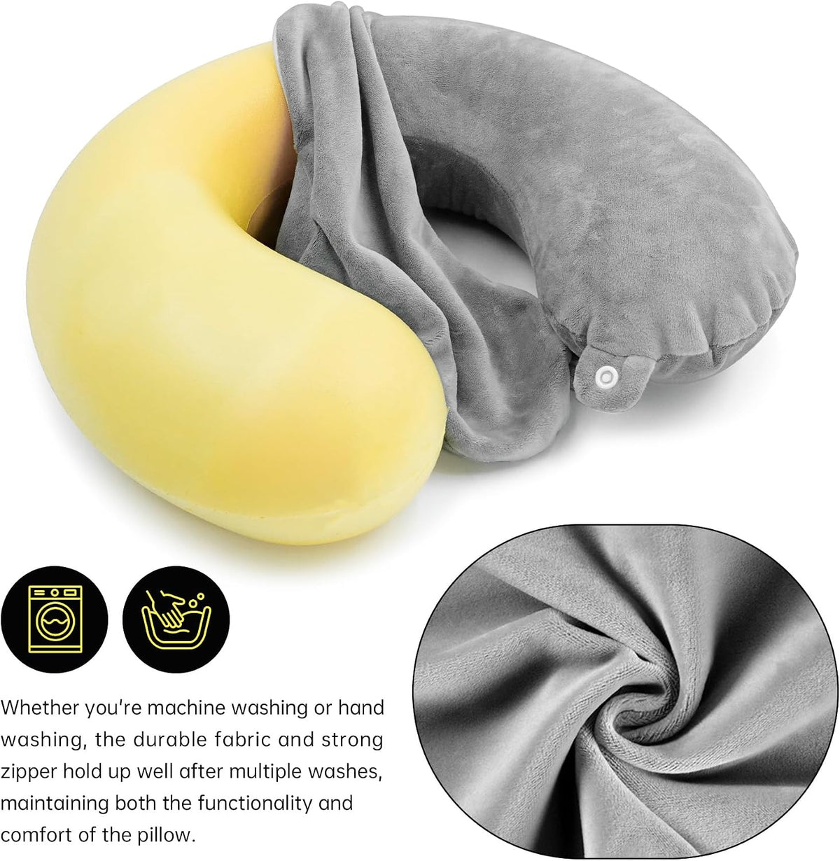 2 Packs Travel Neck Pillow Cover, Reusable U Shaped Washable Soft Smooth Airplane Pillow Cover