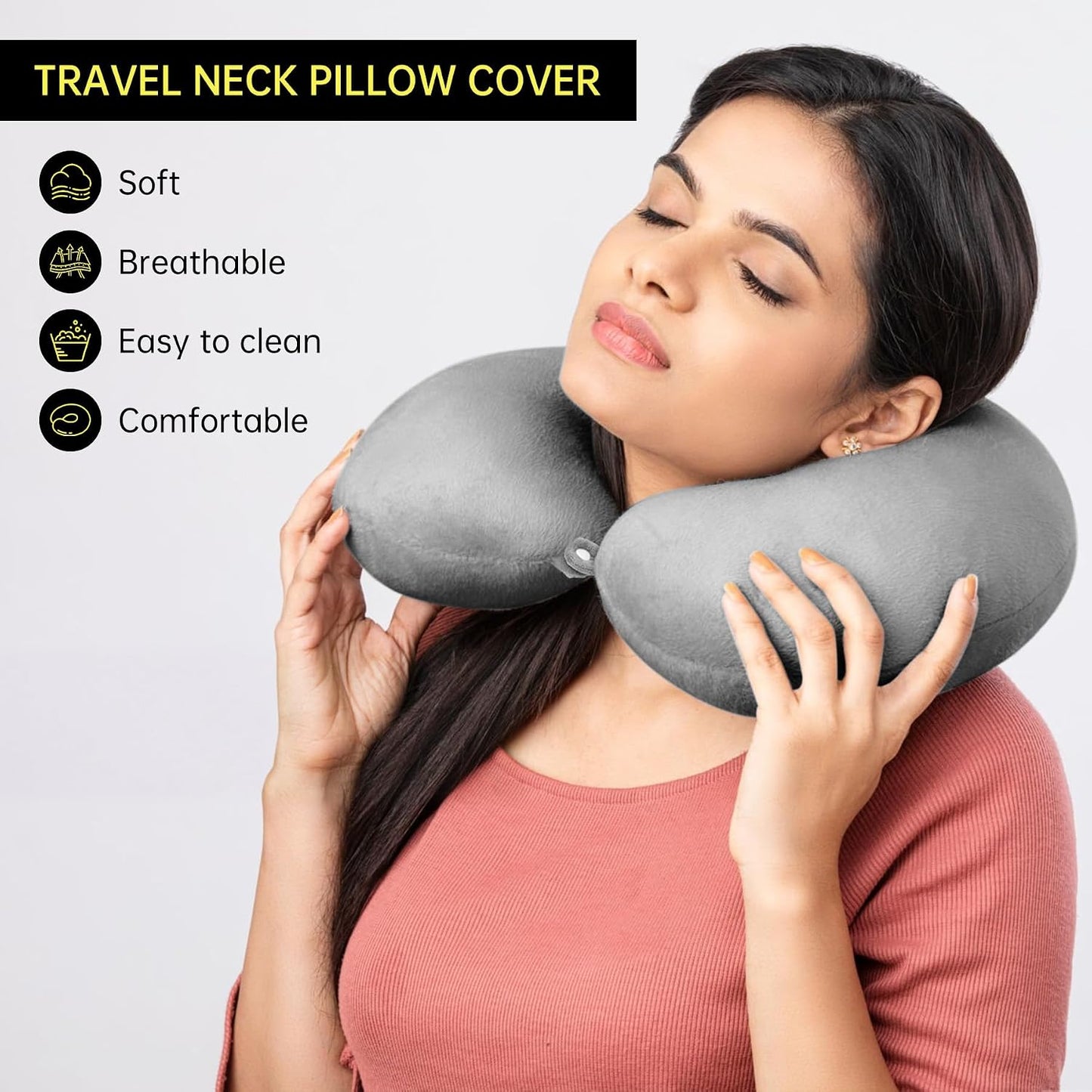 2 Packs Travel Neck Pillow Cover, Reusable U Shaped Washable Soft Smooth Airplane Pillow Cover