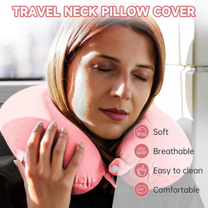 2 Packs Travel Neck Pillow Cover, Reusable U Shaped Washable Soft Smooth Airplane Pillow Cover