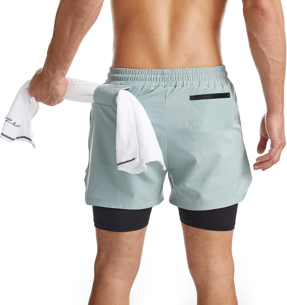 Mens 2 in 1 Running Shorts Quick Dry Athletic Shorts with Liner, Workout Shorts with Zip Pockets and Towel Loop
