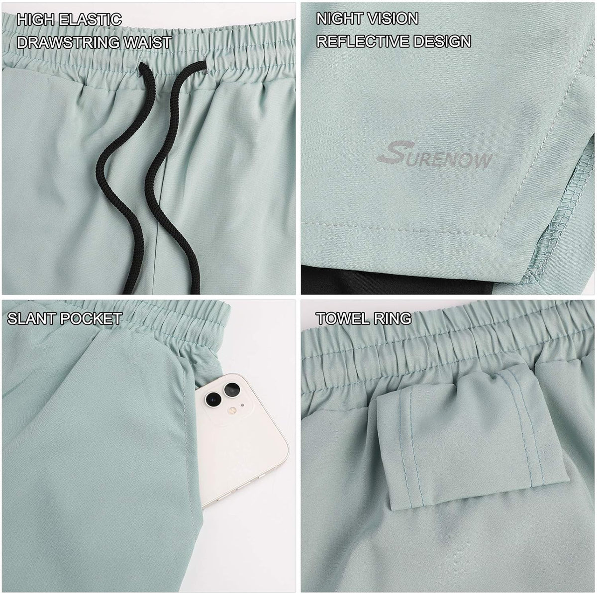 Mens 2 in 1 Running Shorts Quick Dry Athletic Shorts with Liner, Workout Shorts with Zip Pockets and Towel Loop