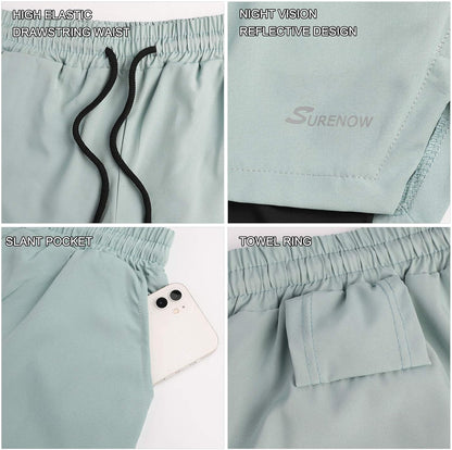 Mens 2 in 1 Running Shorts Quick Dry Athletic Shorts with Liner, Workout Shorts with Zip Pockets and Towel Loop