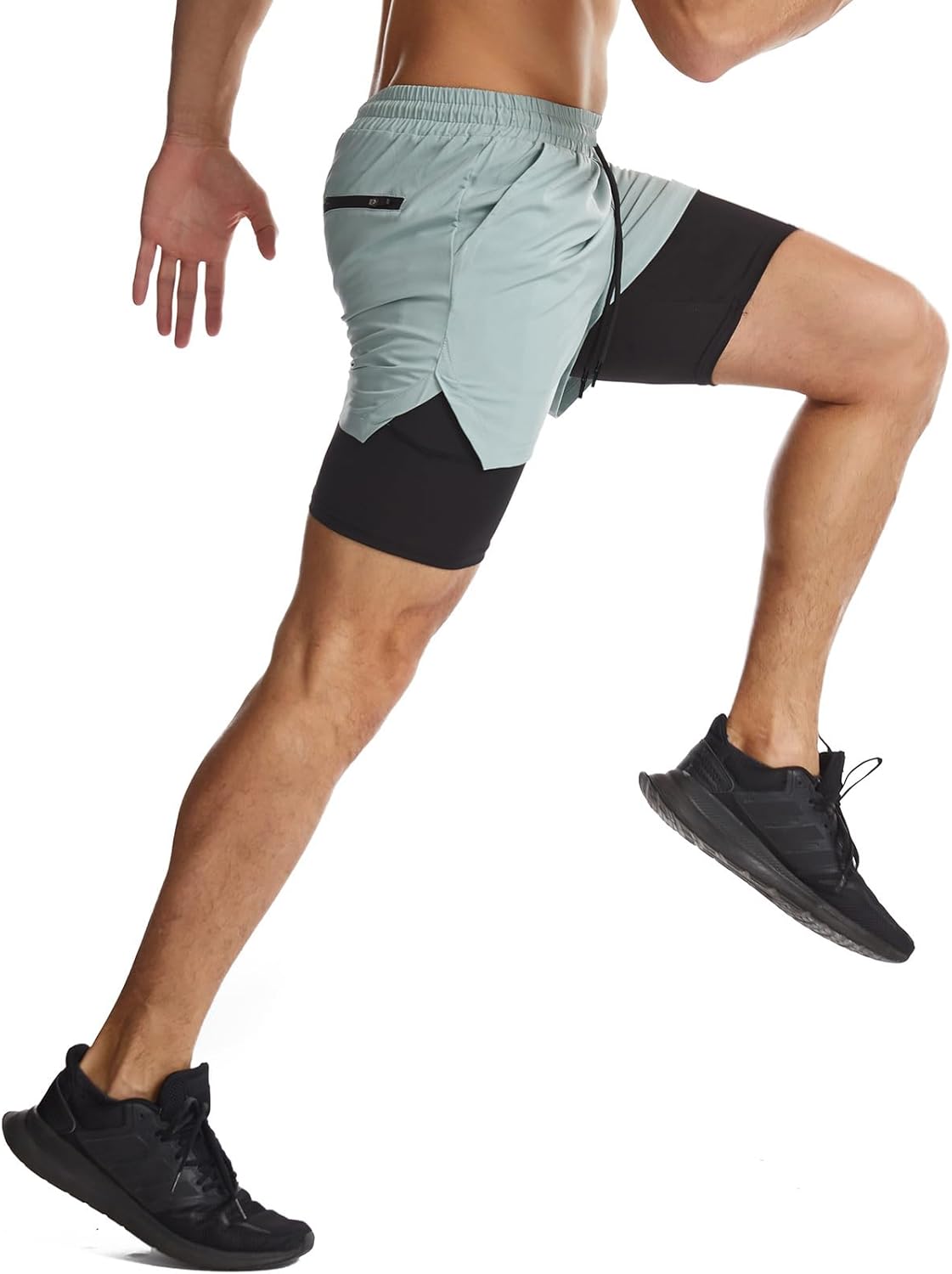 Mens 2 in 1 Running Shorts Quick Dry Athletic Shorts with Liner, Workout Shorts with Zip Pockets and Towel Loop