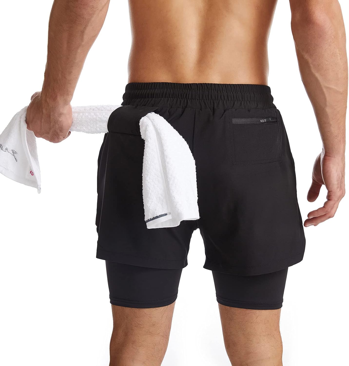 Mens 2 in 1 Running Shorts Quick Dry Athletic Shorts with Liner, Workout Shorts with Zip Pockets and Towel Loop