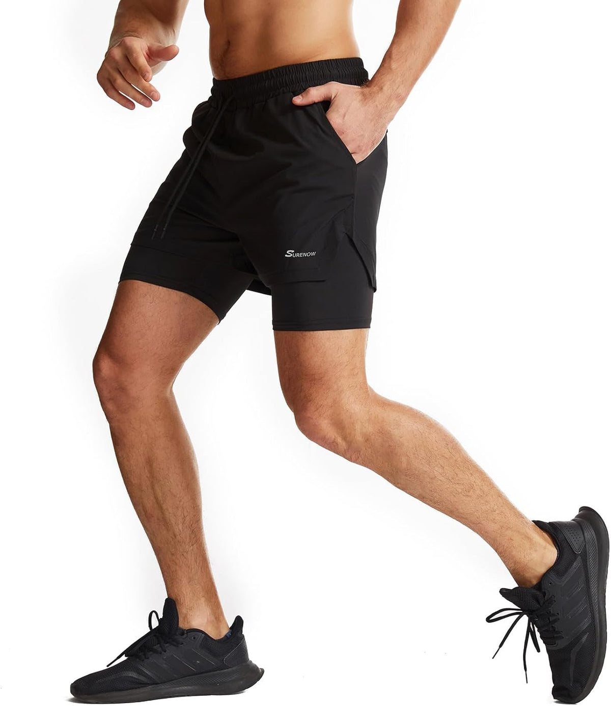 Mens 2 in 1 Running Shorts Quick Dry Athletic Shorts with Liner, Workout Shorts with Zip Pockets and Towel Loop