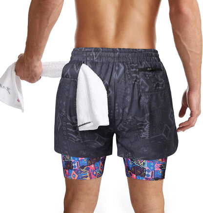 Mens 2 in 1 Running Shorts Quick Dry Athletic Shorts with Liner, Workout Shorts with Zip Pockets and Towel Loop