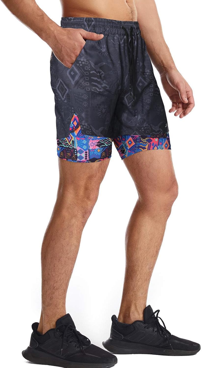 Mens 2 in 1 Running Shorts Quick Dry Athletic Shorts with Liner, Workout Shorts with Zip Pockets and Towel Loop