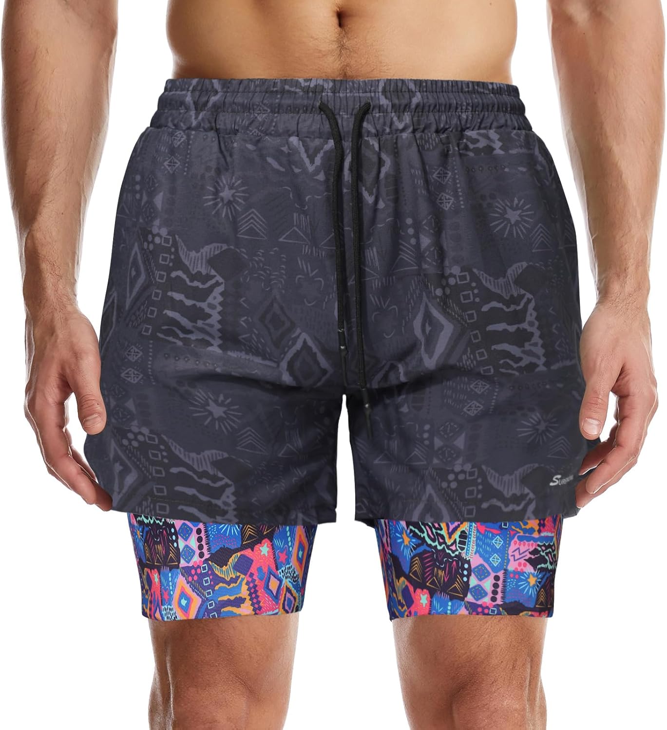 Mens 2 in 1 Running Shorts Quick Dry Athletic Shorts with Liner, Workout Shorts with Zip Pockets and Towel Loop