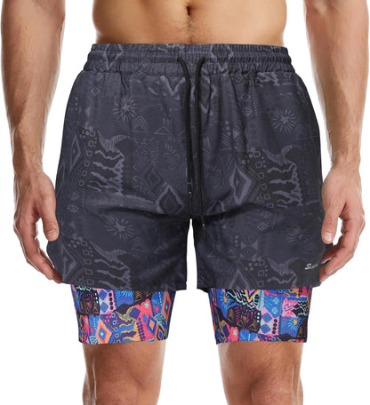 Mens 2 in 1 Running Shorts Quick Dry Athletic Shorts with Liner, Workout Shorts with Zip Pockets and Towel Loop
