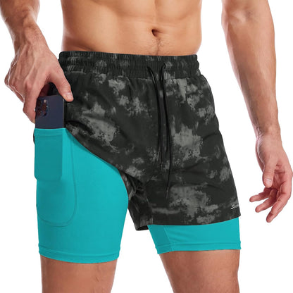 Mens 2 in 1 Running Shorts Quick Dry Athletic Shorts with Liner, Workout Shorts with Zip Pockets and Towel Loop