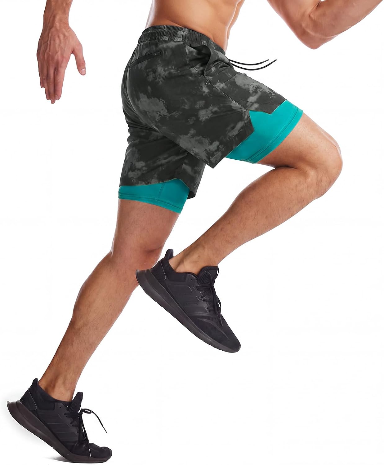 Mens 2 in 1 Running Shorts Quick Dry Athletic Shorts with Liner, Workout Shorts with Zip Pockets and Towel Loop