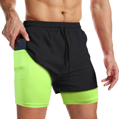 Mens 2 in 1 Running Shorts Quick Dry Athletic Shorts with Liner, Workout Shorts with Zip Pockets and Towel Loop