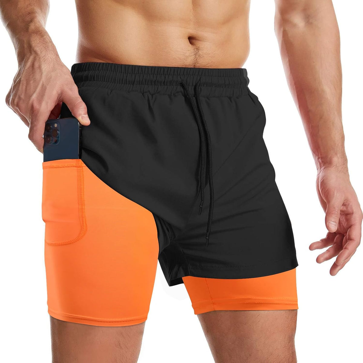 Mens 2 in 1 Running Shorts Quick Dry Athletic Shorts with Liner, Workout Shorts with Zip Pockets and Towel Loop