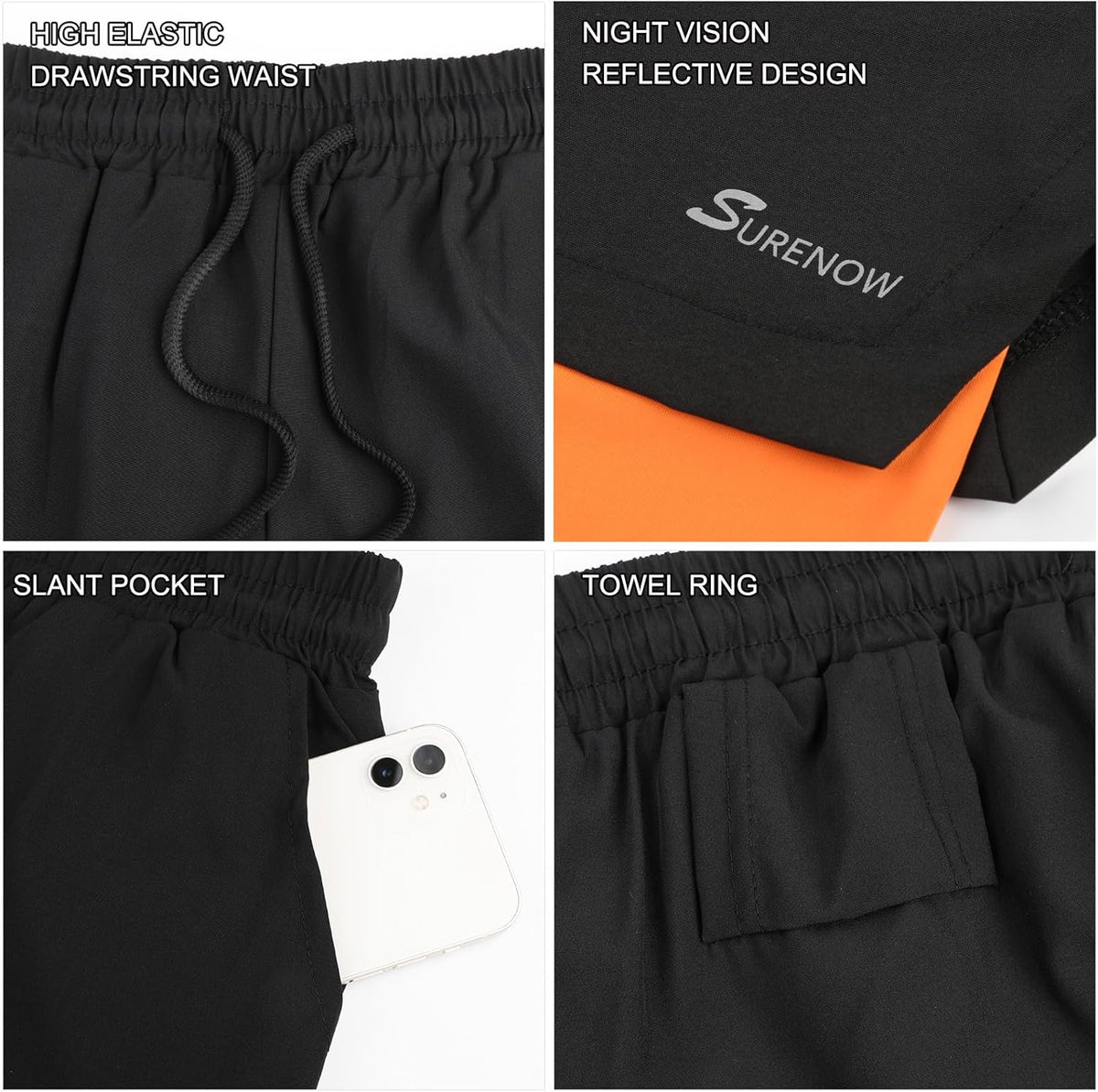 Mens 2 in 1 Running Shorts Quick Dry Athletic Shorts with Liner, Workout Shorts with Zip Pockets and Towel Loop