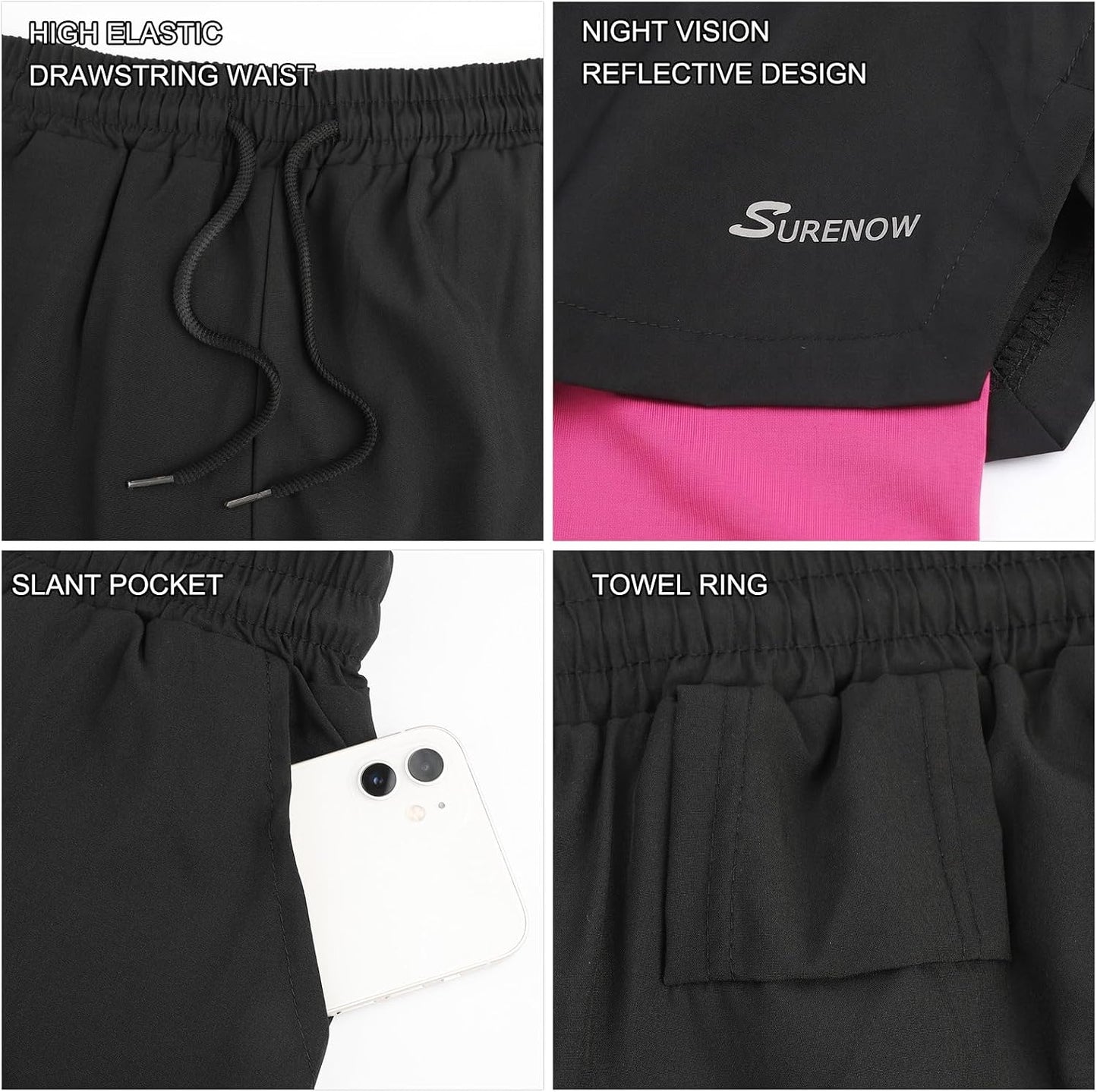 Mens 2 in 1 Running Shorts Quick Dry Athletic Shorts with Liner, Workout Shorts with Zip Pockets and Towel Loop
